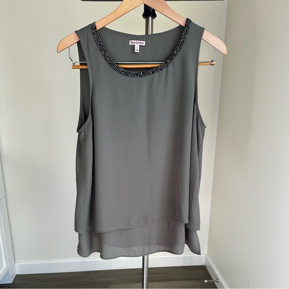 Juicy Couture Olivey Sage green Sleeveless Top with Embellished Neckline L
